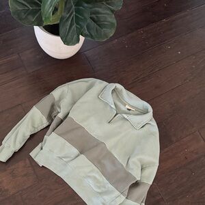 Light Sage Colorblock Quarter-Zip Sweatshirt